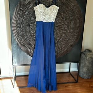 NEW La Femme 22137 mirrored bodice blue strapless dress 4